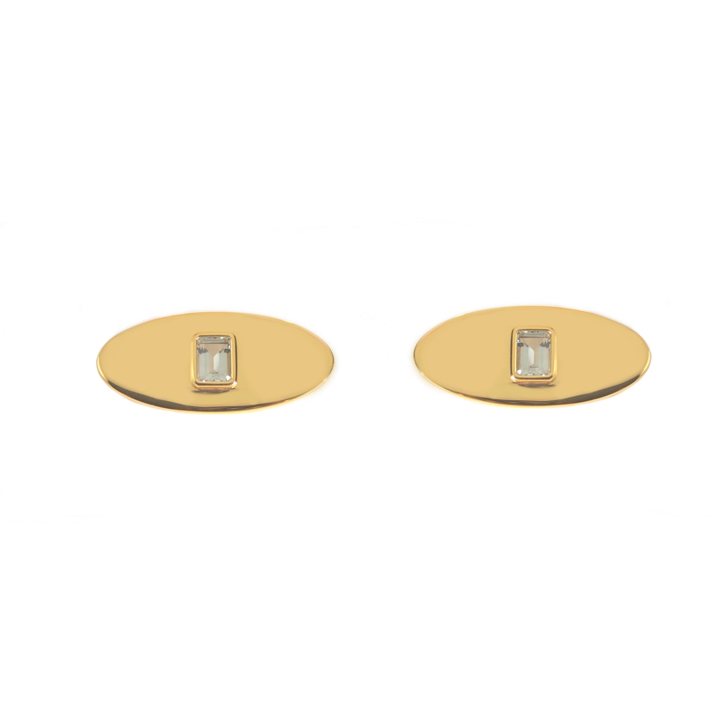 Envé bleu - Sterling silver plated in 3-micron 18kt gold oval stud earrings with green amethyst octagon gemstone - modern geometric jewelry for women
