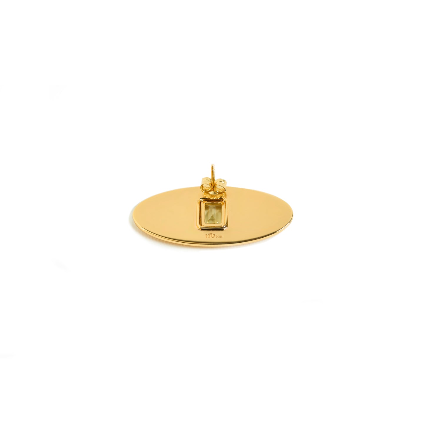 Envé bleu - 925 sterling silver oval stud earrings plated in 3-micron 18kt gold and a green amethyst octagon gemstone
