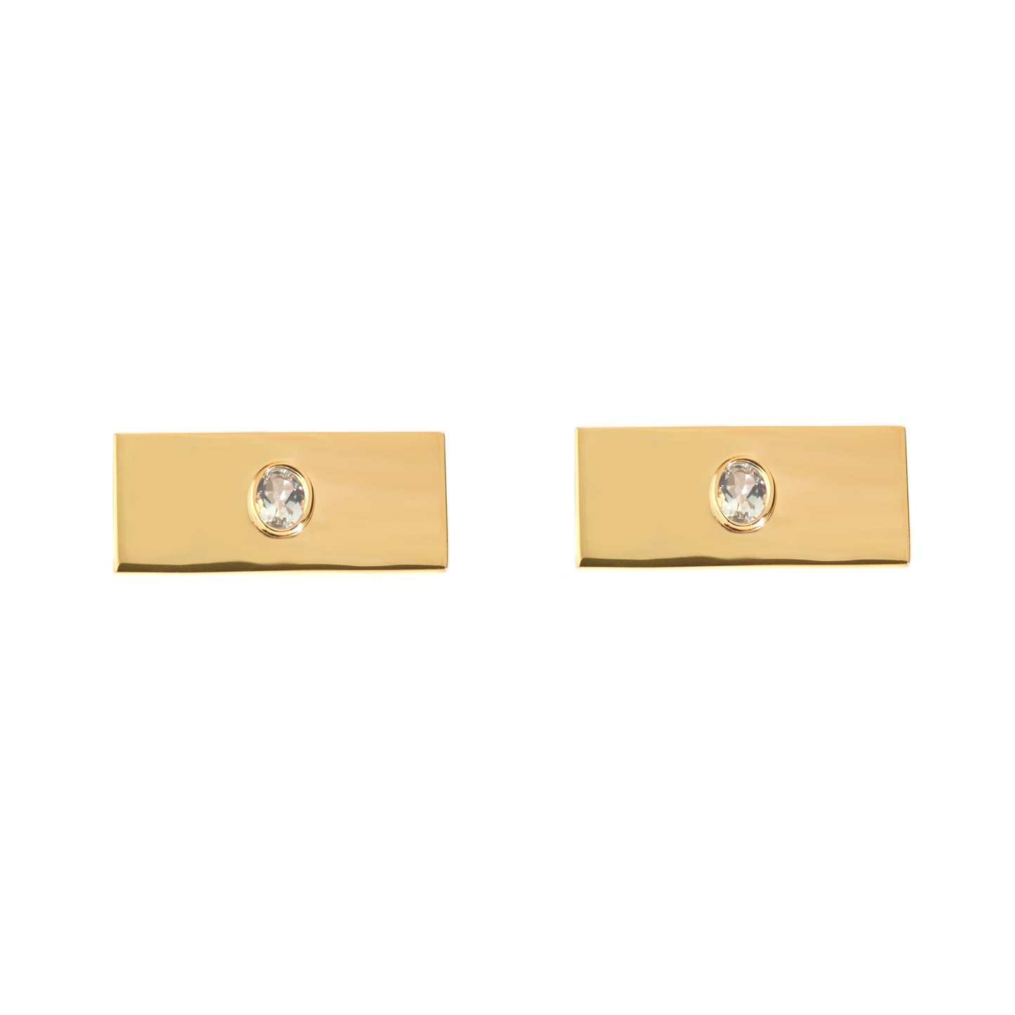 Envé bleu - Sterling silver rectangle stud earrings plated in 3-micron 18kt gold and a green amethyst oval gemstone - modern geometric jewelry for women