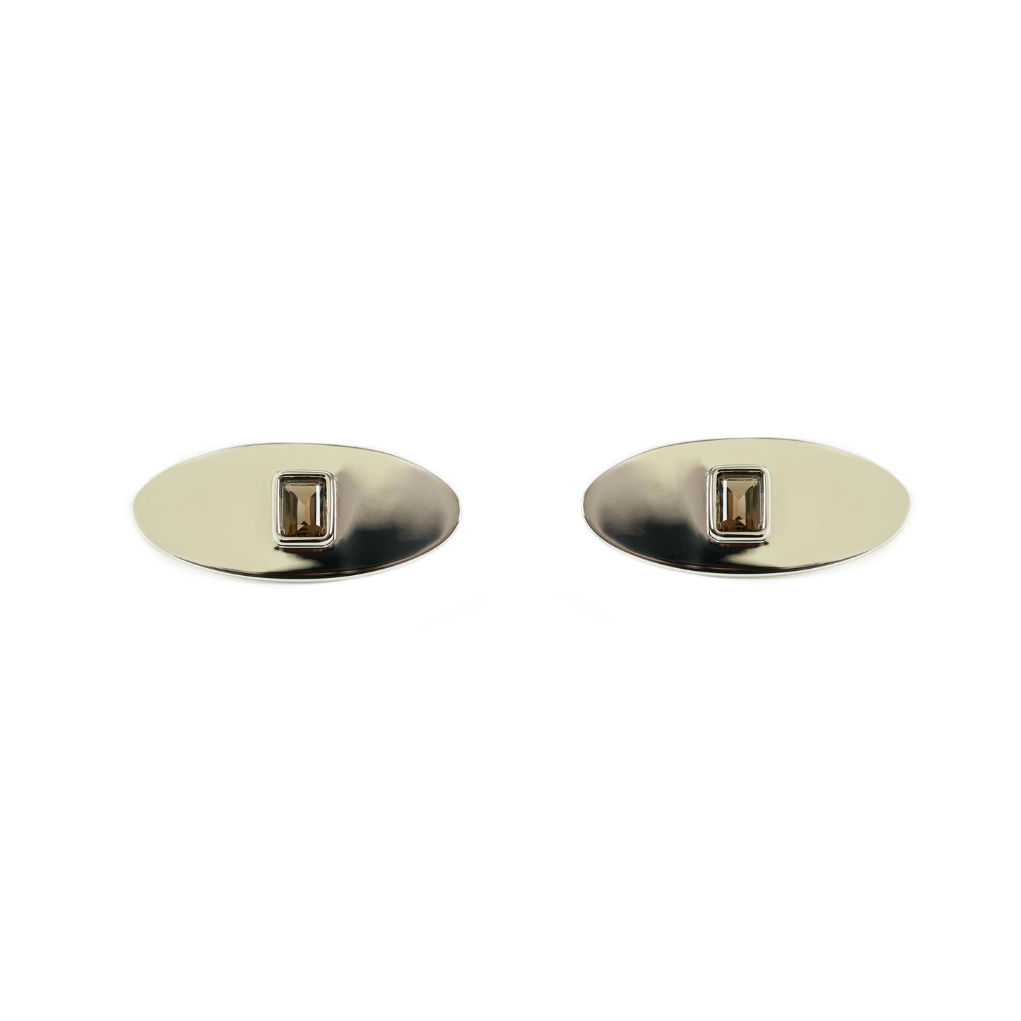 Envé bleu - Oval sterling silver stud earrings with smoky quartz octagon gemstone - modern geometric jewelry for women