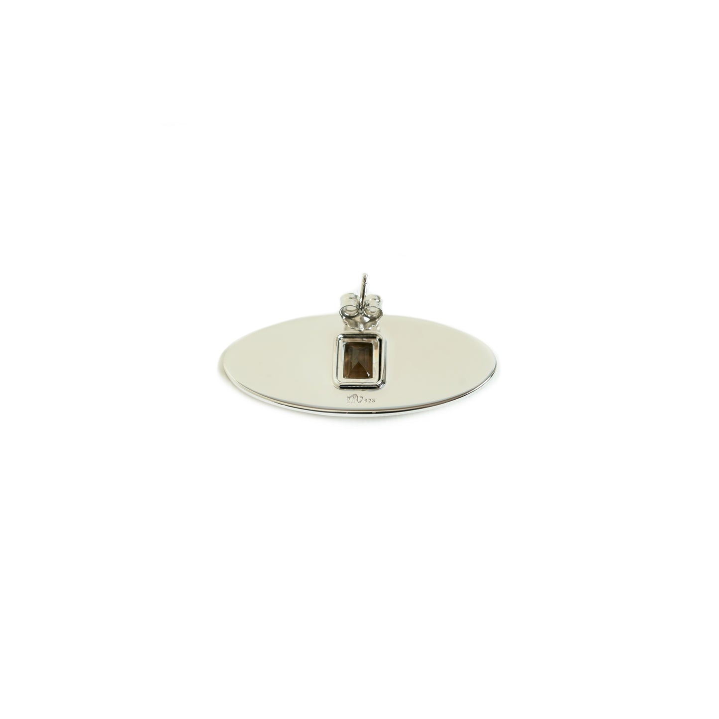 Envé bleu - Sterling silver oval stud earrings with smoky quartz gemstone.