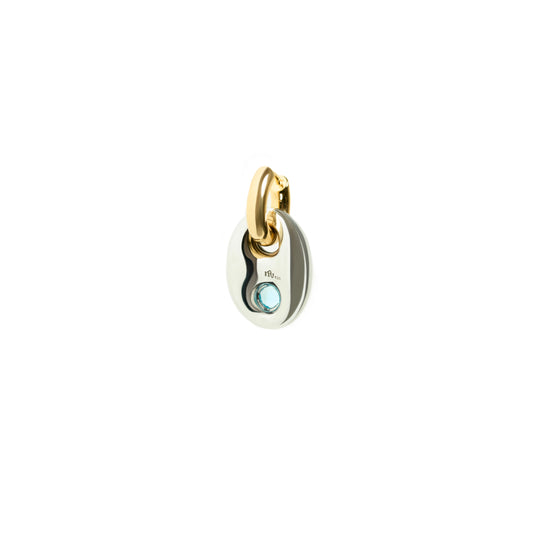 Envé bleu - 18kt gold hoop earrings with sterling silver coffee bean pendant and round swiss blue topaz