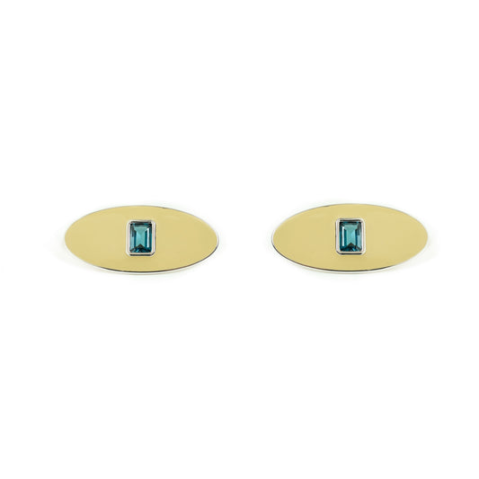 Envé bleu -  Oval sterling silver stud earrings with london blue topaz octagon gemstone - modern geometric jewelry for women