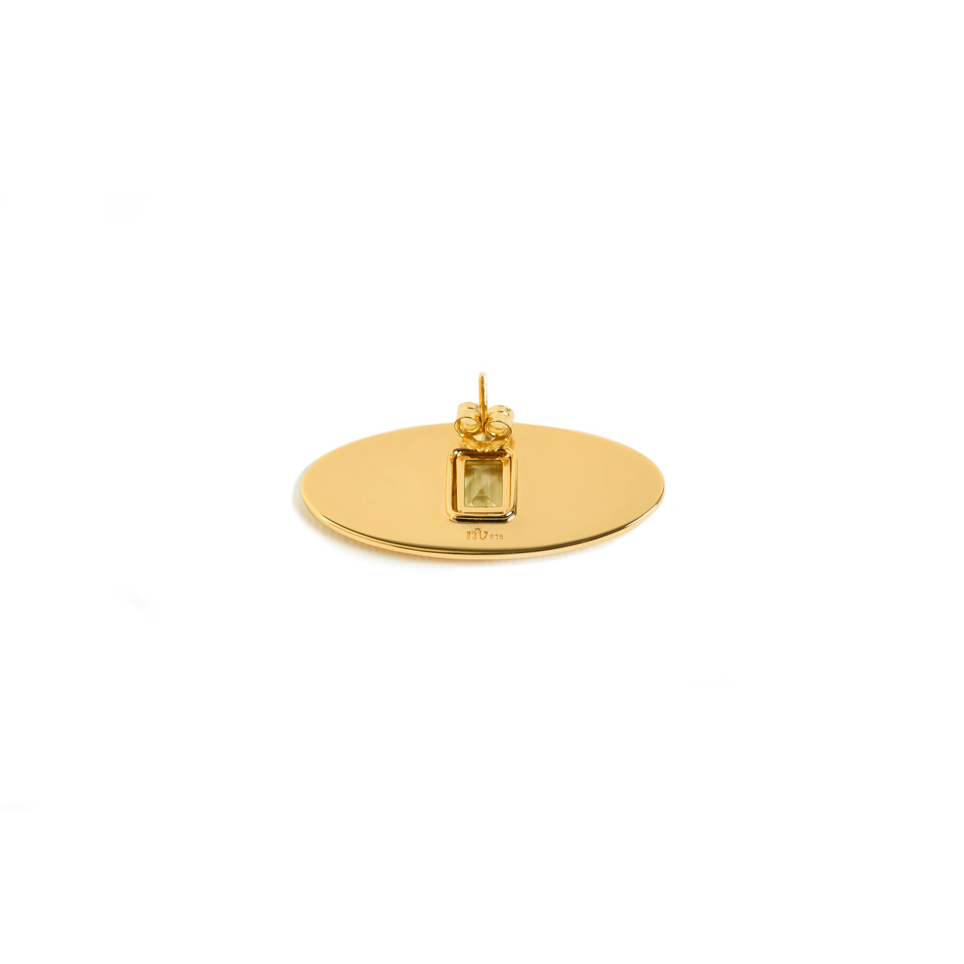 Envé bleu - 925 sterling silver oval stud earrings plated in 3-micron 18kt gold and a green amethyst octagon gemstone