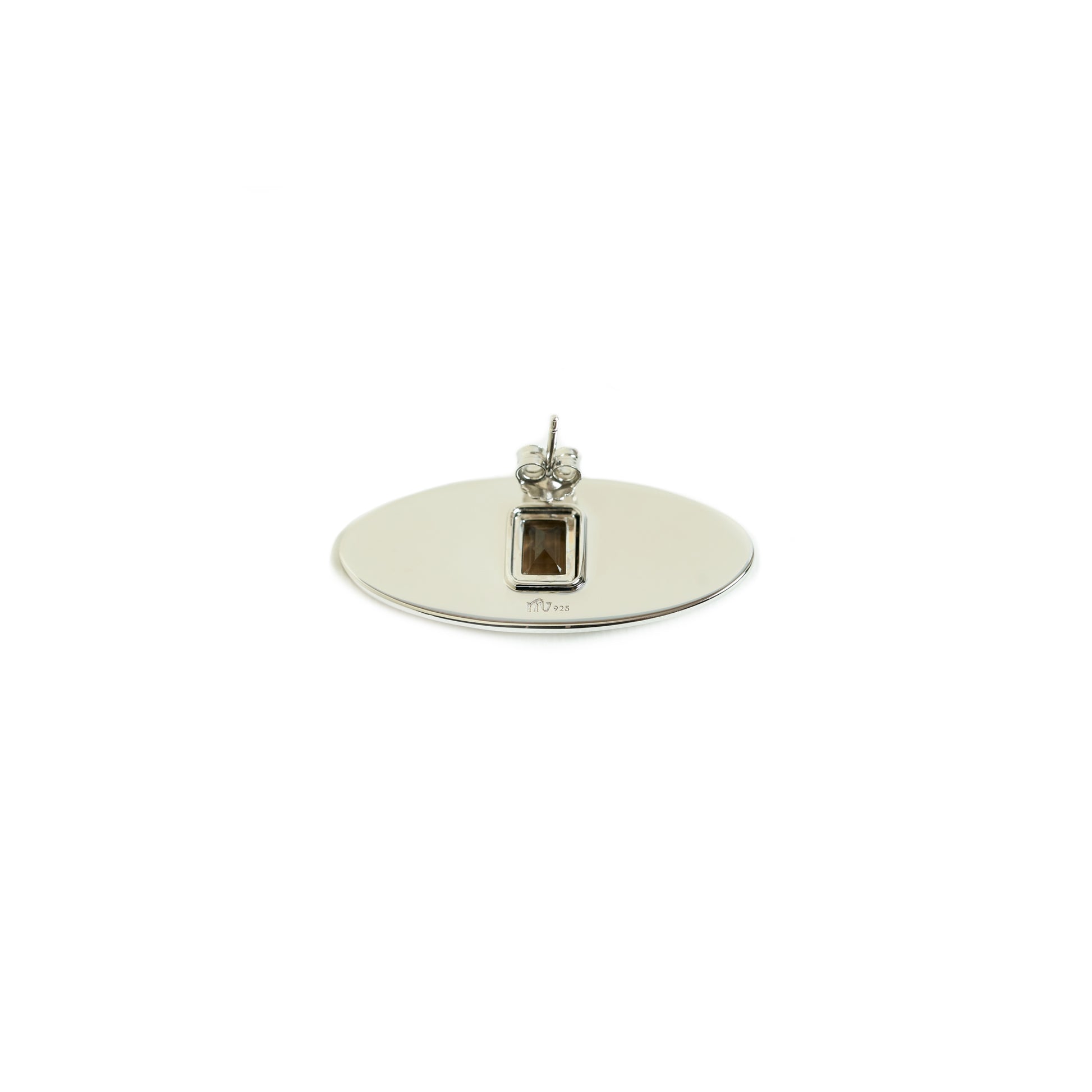Envé bleu - Sterling silver oval stud earrings with smoky quartz gemstone.