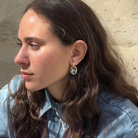 Mouzi silver hoop coffee bean silver earrings